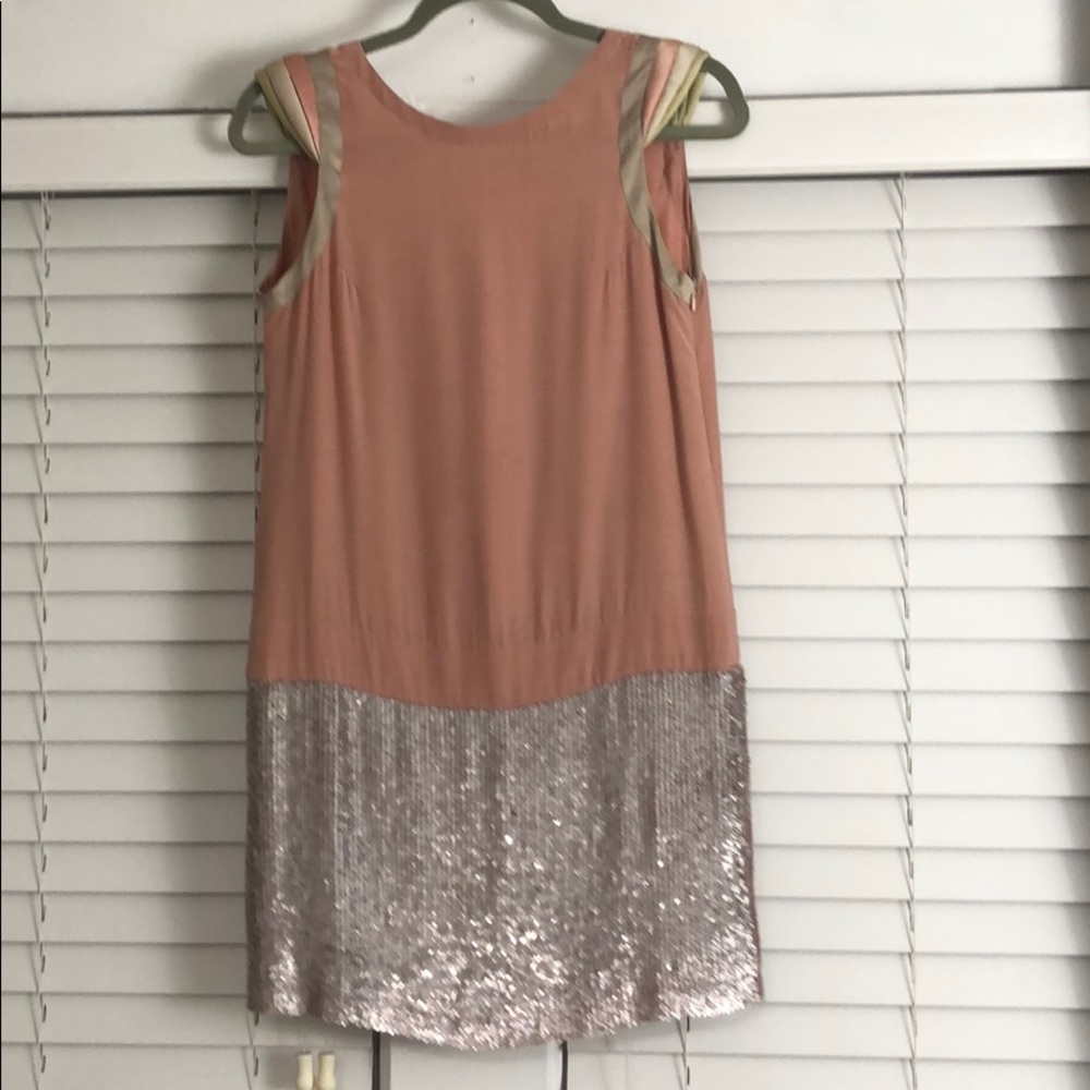 Peach sequin party dress 100% silk